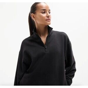 NWT ATHLETA EASY FOREVER FLEECE 1/4 ZIP SWEATSHIRT - Black- L - MSRP $99